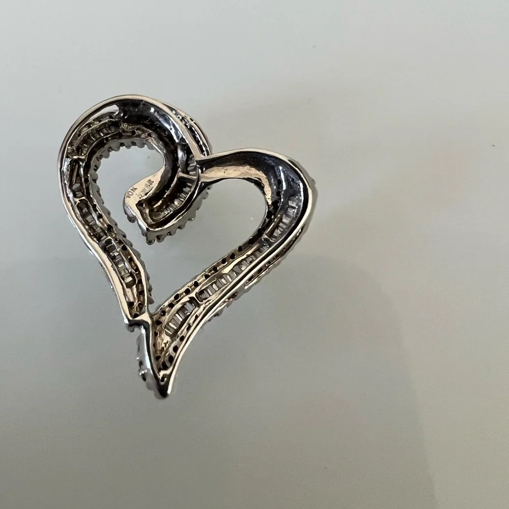 Solid 10K White Gold 0.50ctw Natural Diamond Heart Love Pendant - Picture 4 of 5